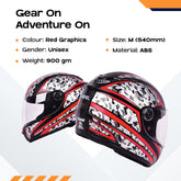 CARBINIC Nickel Series Full Face Helmet for Men & Women | ISI Certified | Clear & Scratch Resistant Visor | Lightweight & Stylish | Medium | Red Graphic